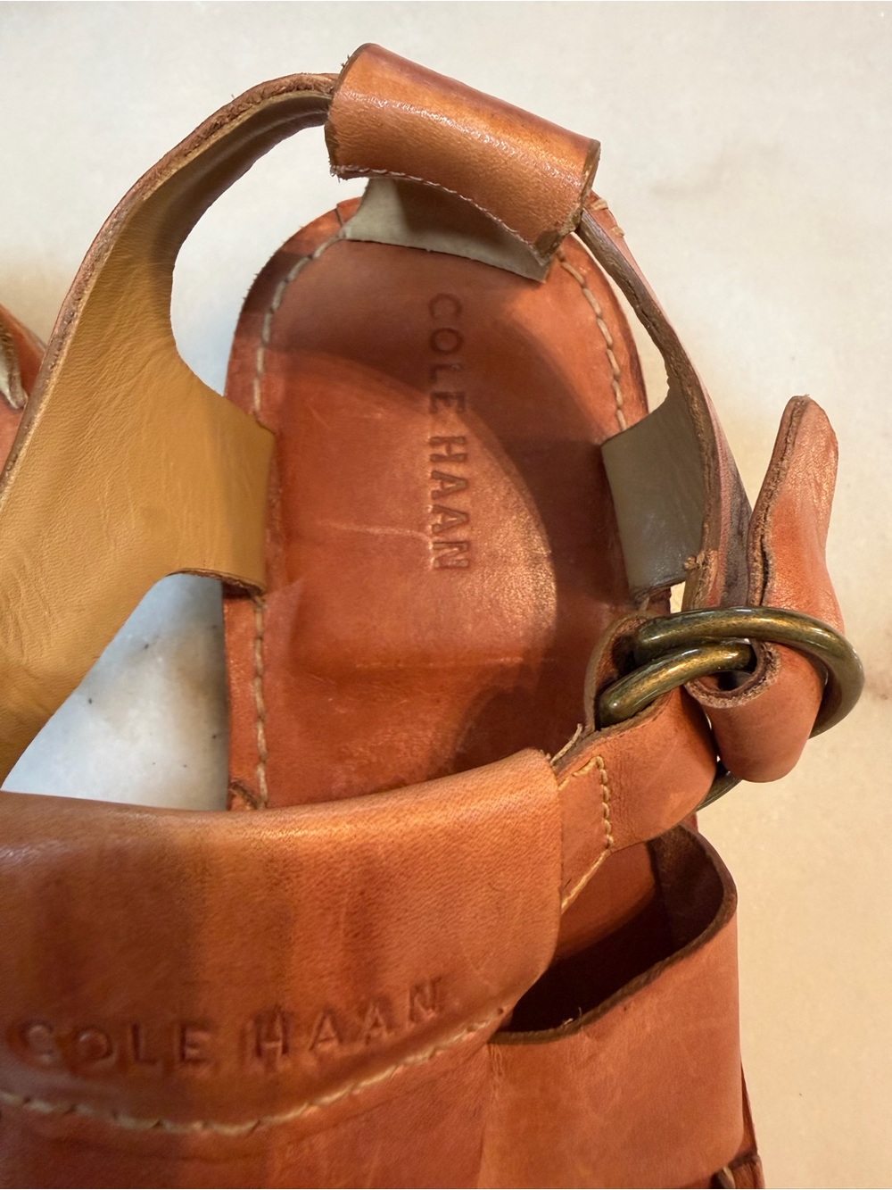 Cole Haan Tan Leather Woven Strap Sandals - Picture 2 of 8